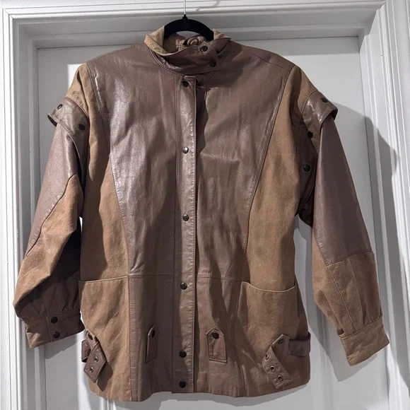 Vintage Avanti Leather Bomber Jacket & Convertible Vest w/ Removable Sleeves - Picture 5 of 10